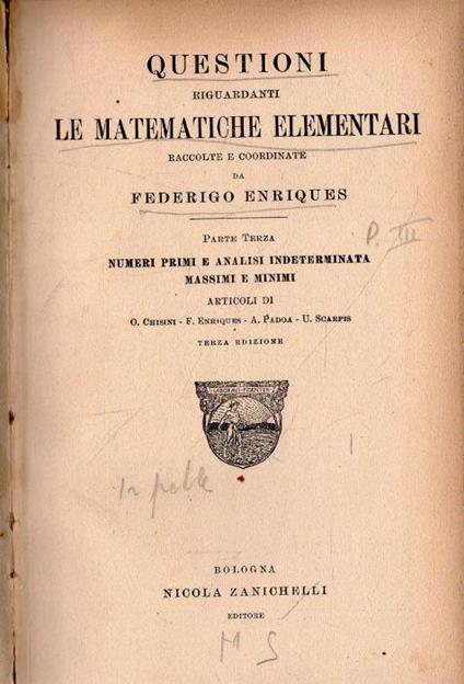 Questioni riguardanti Le Matematiche Elementari - Federigo Enriques - copertina