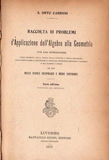 Raccolta di Problemi d'Applicazione dell'Algebra alla Geometria - copertina