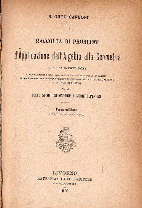 Raccolta di Problemi d'Applicazione dell'Algebra alla Geometria - copertina