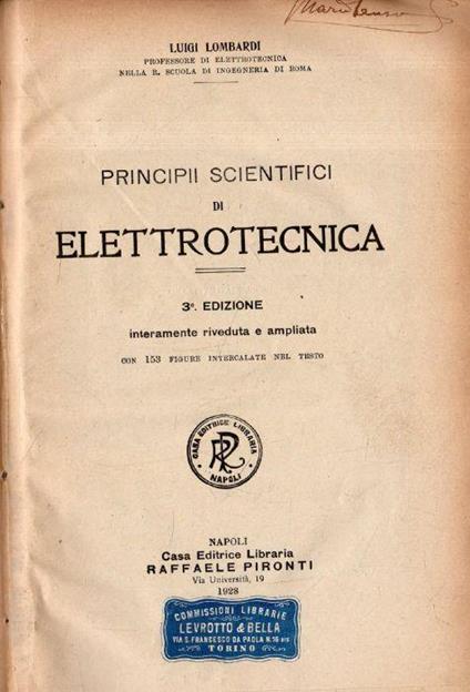 Principii Scientifici di Elettrotecnica - Luigi Lombardi - copertina