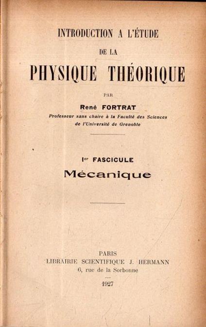 Introduction a l'Etude de la Physique Théorique - copertina