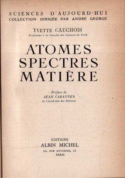 Atomes Spectres Matière - copertina