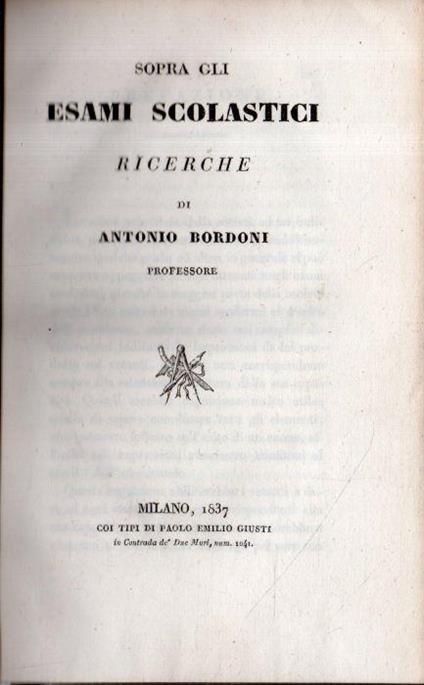 Sopra gli Esami Scolastici - Antonio Bordoni - copertina