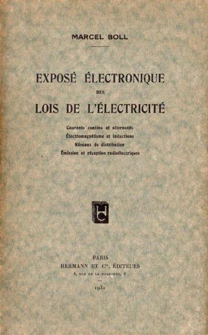 Exposé Électronique des Lois De l'Électricité - Marcel Boll - copertina