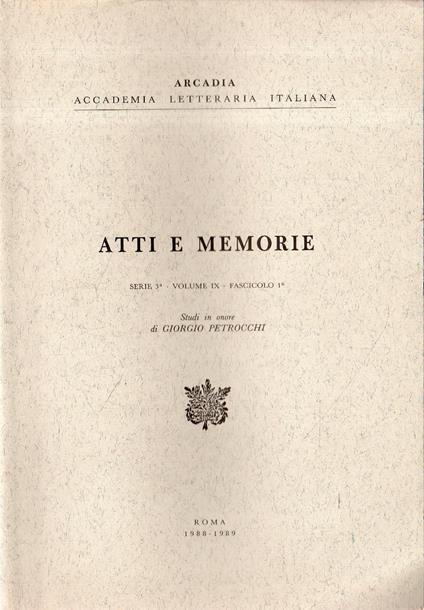 Atti e Memorie: Studi in onore di Giorgio Petrocchi - copertina