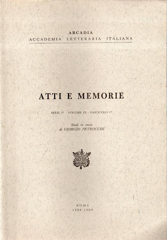 Atti e Memorie: Studi in onore di Giorgio Petrocchi - copertina