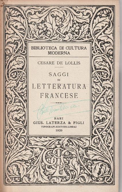 Saggi di Letteratura Francese - Cesare De Lollis - copertina