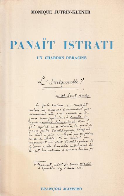 Panait Istrati, un chardon déraciné, écrivan francais, conteur roumain - copertina