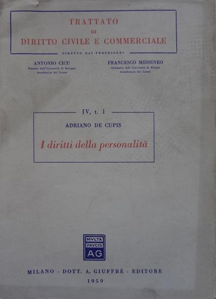 I diritti della personalità. Volume 4 Tomo 1 - copertina