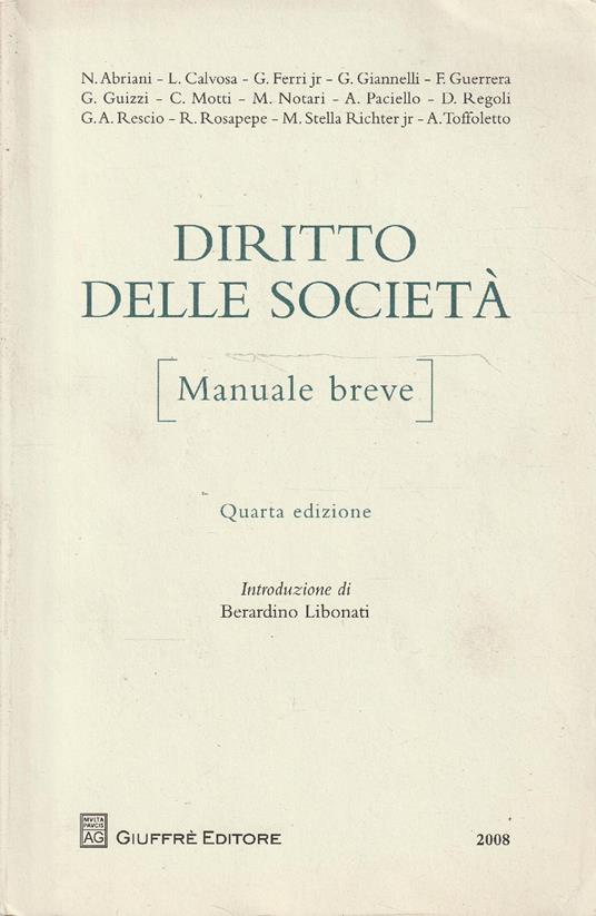 Diritto delle società (Manuale breve) - copertina