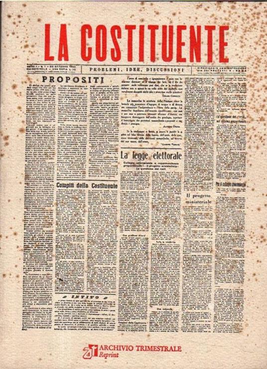 La costituente : problemi - idee - discussioni (1945-1946) - copertina