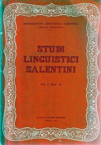 Studi linguistici salentini. Vol. 5 (fasc. 1) - copertina