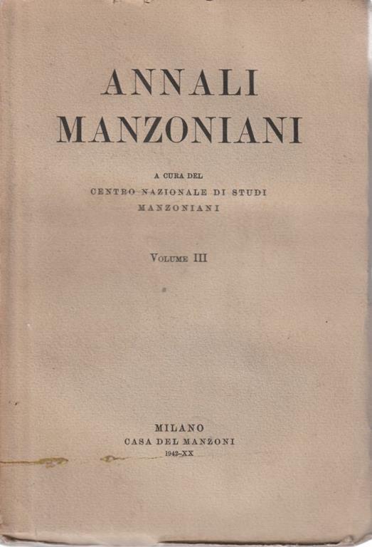 Annali Manzoniani. Volume III - copertina