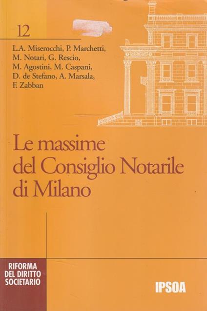 Le massime del Consiglio notarile di Milano - copertina