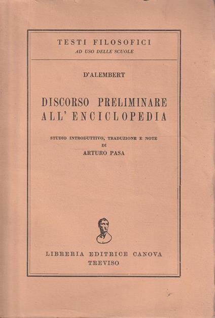 Discorso preliminare all'Enciclopedia - Jean-Baptiste d' Alembert - copertina