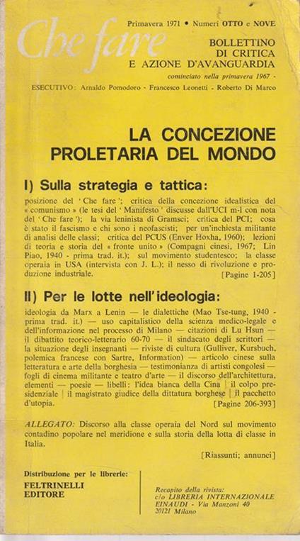 Che fare n° 8 e 9 (maggio 1971) - copertina