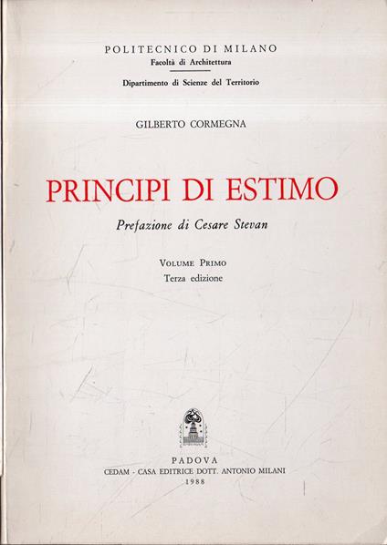 Principi di Estimo. volume 1 - Gilberto Cormegna - copertina