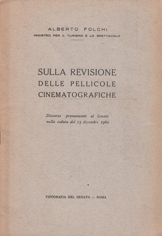 Sulla revisione delle pellicole cinematografiche - Alberto Folchi - copertina
