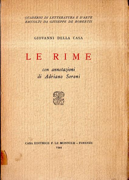 Le Rime - Giovanni Della Casa - copertina