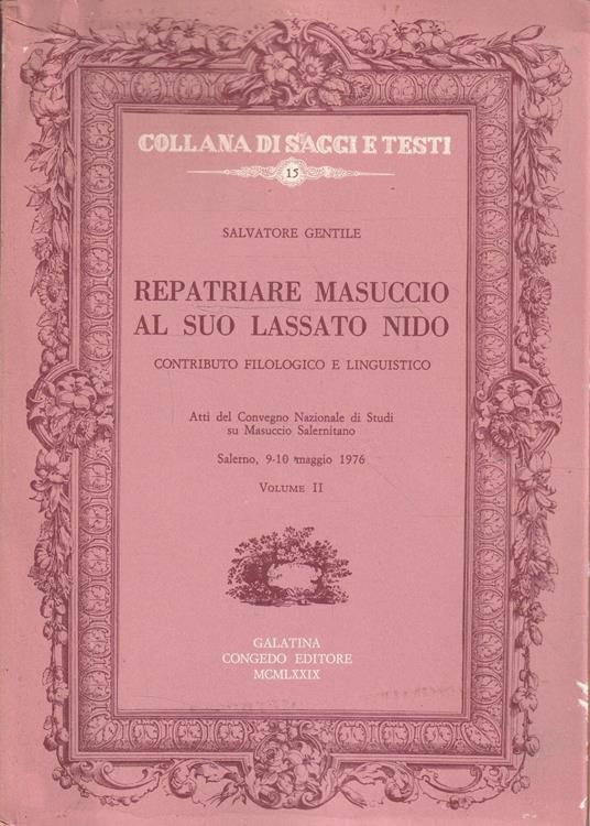Repatriare Masuccio al suo lassato nido. Contributo filologico e linguistico - Salvatore Gentile - copertina