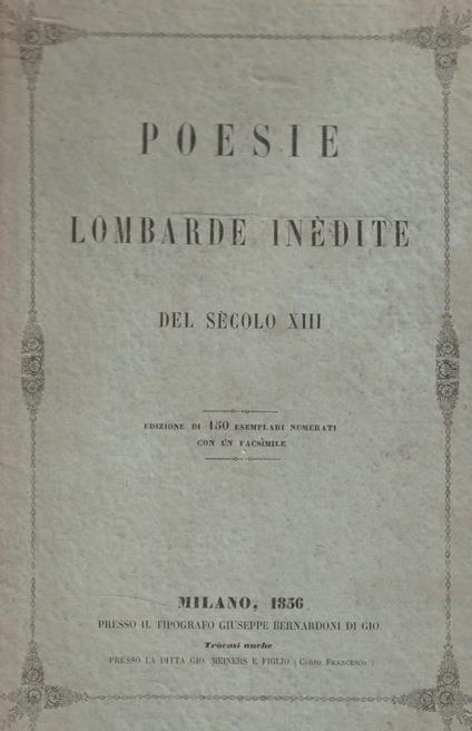 Poesie lombarde inèdite del sècolo XIII - copertina