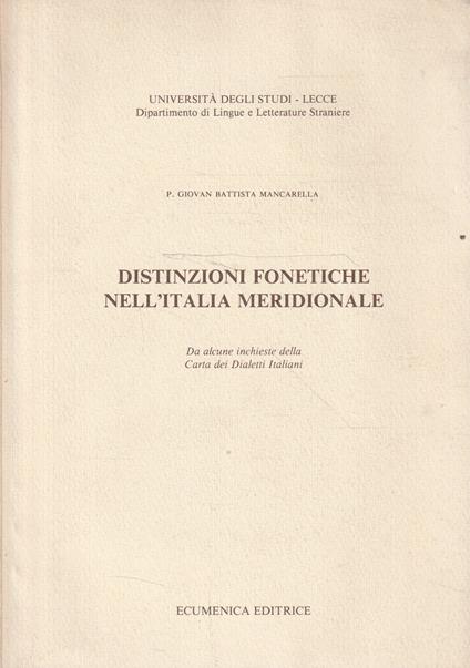 Distinzioni fonetiche nell'Italia meridionale - Giovan Battista Mancarella - copertina