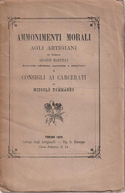 Ammonimenti morali agli artigiani del professore Gioanni Martelli - copertina