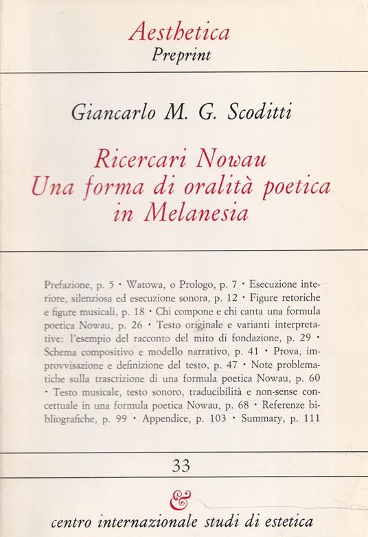 Ricercari Nowau. Una forma di oralità poetica in Melanesia - Giancarlo M. G. Scoditti - copertina