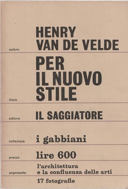 per il nuovo stile - Henry Van de Velde - copertina