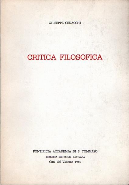 Critica Filosofica - copertina