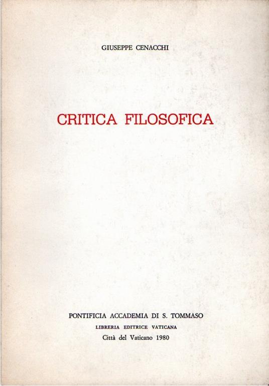 Critica Filosofica - copertina