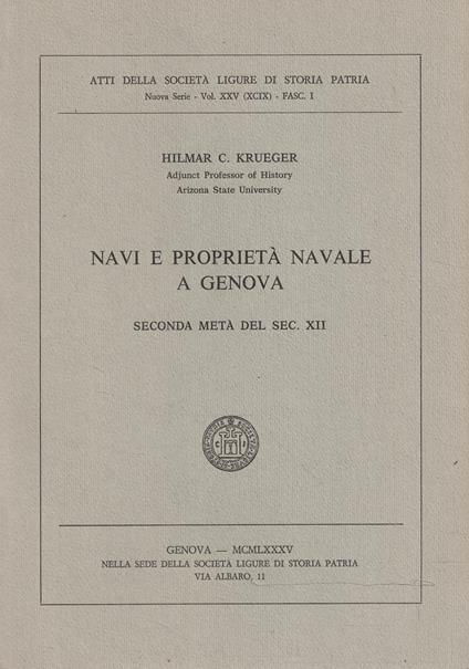 Navi e proprietà navale a Genova, seconda metà del sec. XII - copertina