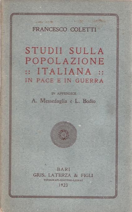 Studii sulla popolazione italiana in pace e in guerra - Francesco Boletti - copertina