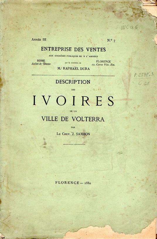 Description des Ivoires de la Ville de Volterra - copertina