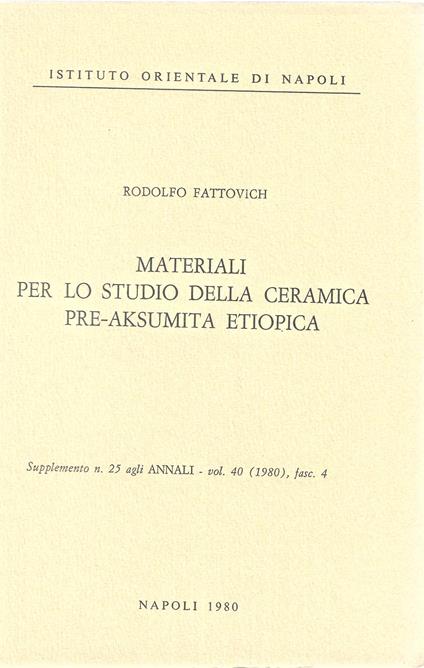 Materiali per lo studio della ceramica pre-aksumita etiopica - copertina