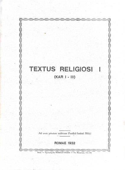 Textus Religiosi I (Kar I - III) - copertina