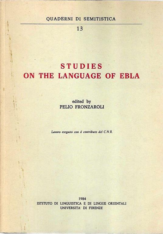 Studies on the language of Ebla - copertina