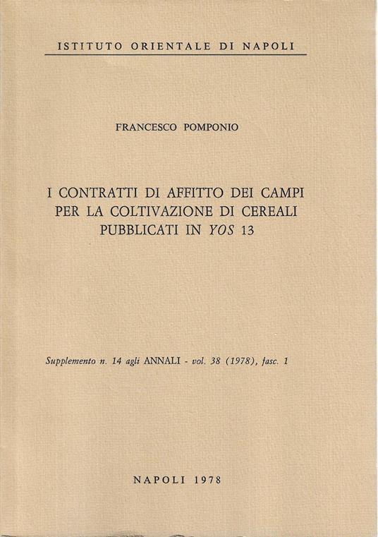 I contratti di affitto dei campi per la coltivazione di cereali pubblicati in Yos 13 - copertina