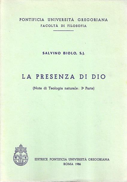 La presenza di Dio (Note di Teologia naturale: I Parte) - copertina