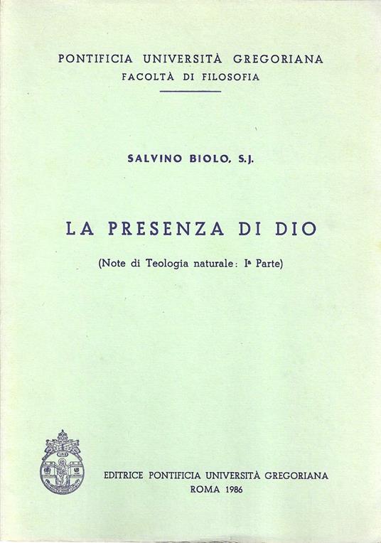 La presenza di Dio (Note di Teologia naturale: I Parte) - copertina