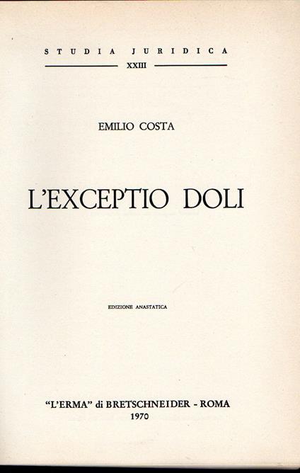 L' Exceptio Doli - Emilio Costa - copertina