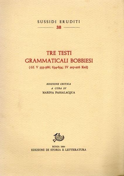 Tre testi grammaticali bobbiesi - copertina