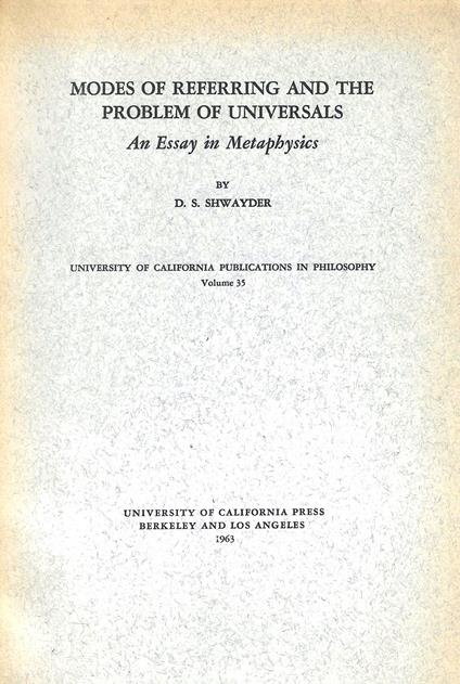 Modes of referring and the problem of universals. An essay in metaphysics - copertina