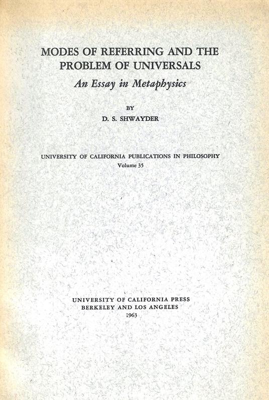 Modes of referring and the problem of universals. An essay in metaphysics - copertina