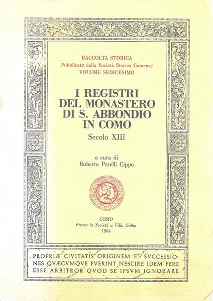 I registri del Monastero di S. Abbondio in Como, Secolo XIII - copertina