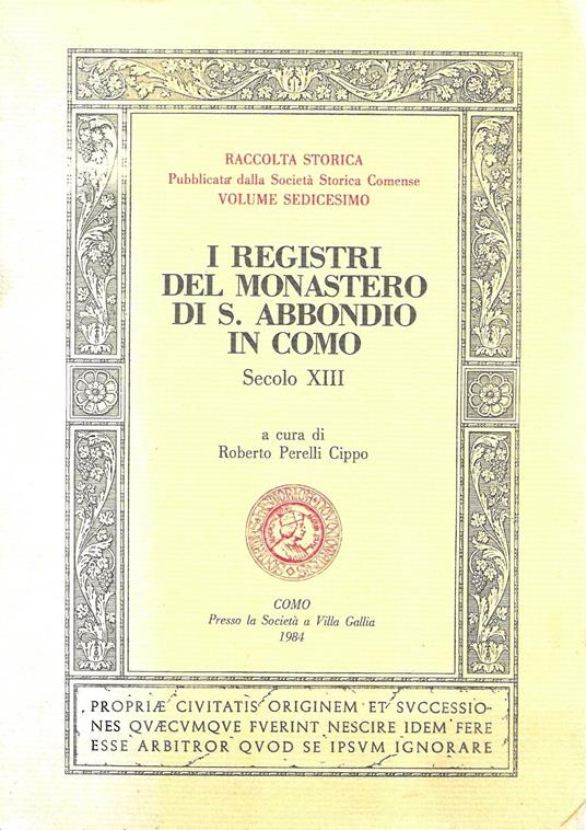 I registri del Monastero di S. Abbondio in Como, Secolo XIII - copertina