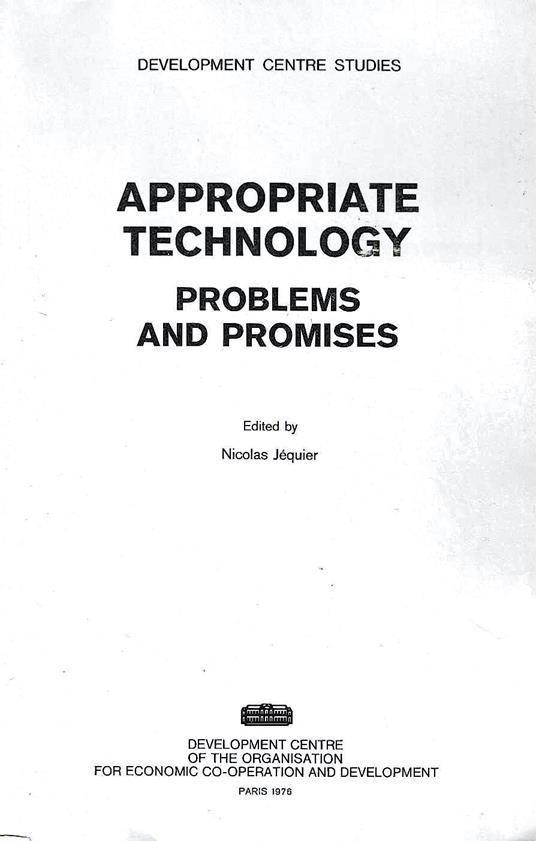 Appropriate Technology: Problems and Promises - copertina