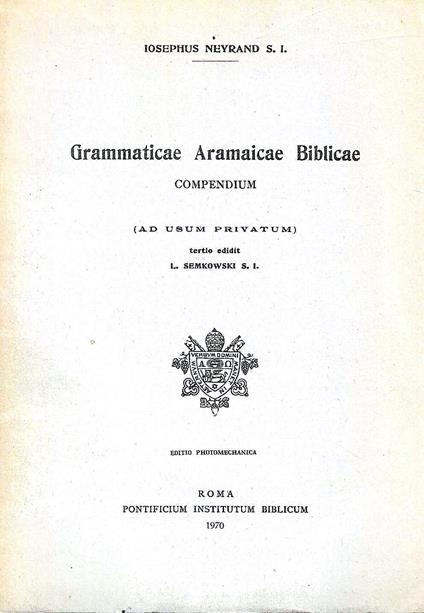 Grammaticae Aramaicae Biblicae. Compendium - copertina