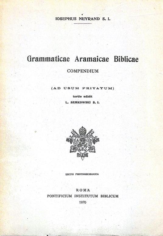 Grammaticae Aramaicae Biblicae. Compendium - copertina