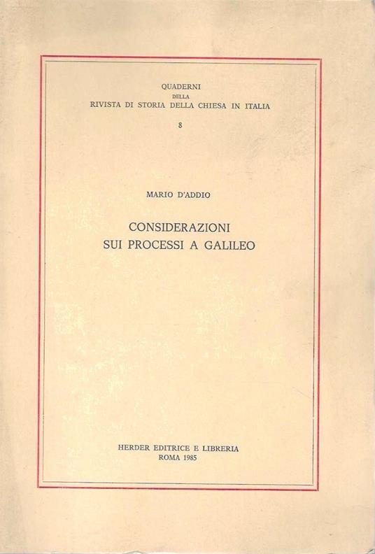 Considerazioni sui processi a Galileo - Mario D'Addio - copertina